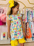Girls Floral School Bus Shorts Set with Matching Bow - Bowtism